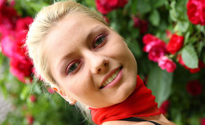 18 year old cutie Christine Paradise pulling denim shorts aside